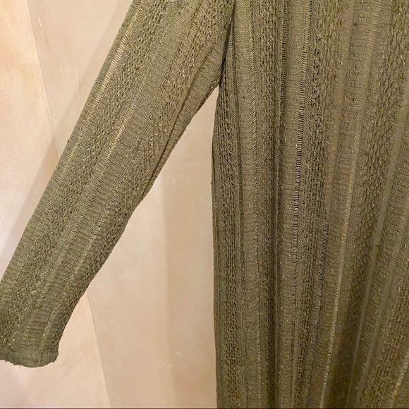 O’Neill Crochet Olive Long Open Cardigan w/ Side Slits-L - Picture 4 of 7